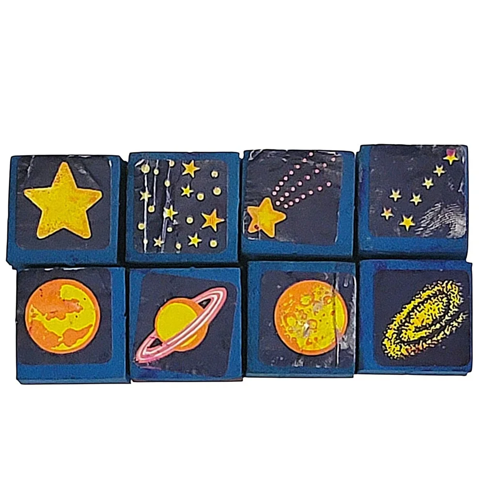 VTG Space Rubber Stamp Set 8 Pc Foam Stars Planets Galaxy‎ Celestial Milky Way